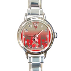 A Red And Beige Scarf With A Picture Of A Woman Holding A Tennis Racket Round Italian Charm Watch by catchydesignhill