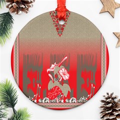 A Red And Beige Scarf With A Picture Of A Woman Holding A Tennis Racket Ornament (round) by catchydesignhill