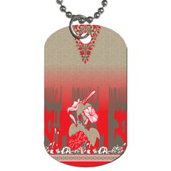 A Red And Beige Scarf With A Picture Of A Woman Holding A Tennis Racket Dog Tag (one Side) by catchydesignhill