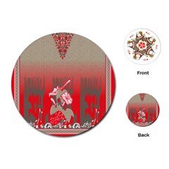 A Red And Beige Scarf With A Picture Of A Woman Holding A Tennis Racket Playing Cards Single Design (round)