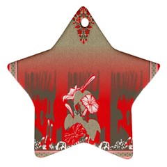 A Red And Beige Scarf With A Picture Of A Woman Holding A Tennis Racket Star Ornament (two Sides)