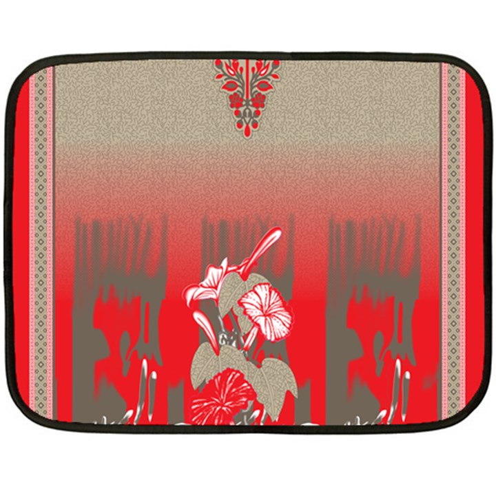 A Red And Beige Scarf With A Picture Of A Woman Holding A Tennis Racket Fleece Blanket (Mini)