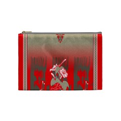 A Red And Beige Scarf With A Picture Of A Woman Holding A Tennis Racket Cosmetic Bag (medium) by catchydesignhill