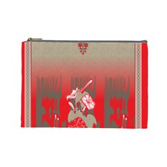 A Red And Beige Scarf With A Picture Of A Woman Holding A Tennis Racket Cosmetic Bag (large) by catchydesignhill