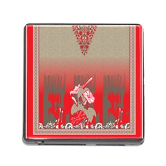 A Red And Beige Scarf With A Picture Of A Woman Holding A Tennis Racket Memory Card Reader (square 5 Slot) by catchydesignhill