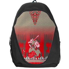 A Red And Beige Scarf With A Picture Of A Woman Holding A Tennis Racket Backpack Bag by catchydesignhill