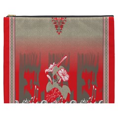 A Red And Beige Scarf With A Picture Of A Woman Holding A Tennis Racket Cosmetic Bag (xxxl) by catchydesignhill