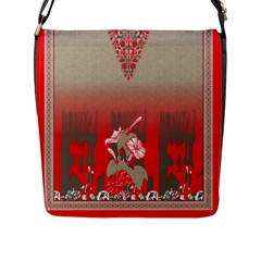 A Red And Beige Scarf With A Picture Of A Woman Holding A Tennis Racket Flap Closure Messenger Bag (l) by catchydesignhill