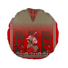 A Red And Beige Scarf With A Picture Of A Woman Holding A Tennis Racket Standard 15  Premium Flano Round Cushions by catchydesignhill