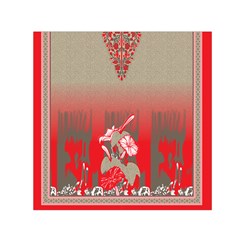 A Red And Beige Scarf With A Picture Of A Woman Holding A Tennis Racket Square Satin Scarf (30  X 30 ) by catchydesignhill