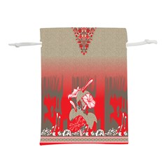 A Red And Beige Scarf With A Picture Of A Woman Holding A Tennis Racket Lightweight Drawstring Pouch (l) by catchydesignhill