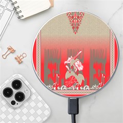 A Red And Beige Scarf With A Picture Of A Woman Holding A Tennis Racket Wireless Fast Charger(white) by catchydesignhill