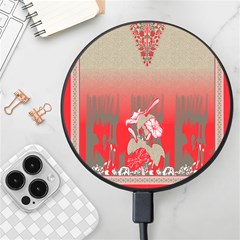 A Red And Beige Scarf With A Picture Of A Woman Holding A Tennis Racket Wireless Fast Charger(black) by catchydesignhill