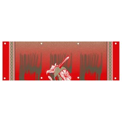 A Red And Beige Scarf With A Picture Of A Woman Holding A Tennis Racket Banner And Sign 9  X 3  by catchydesignhill