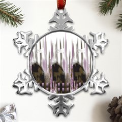 A Black And White Photo Of A Building Metal Small Snowflake Ornament by catchydesignhill