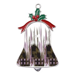 A Black And White Photo Of A Building Metal Holly Leaf Bell Ornament by catchydesignhill