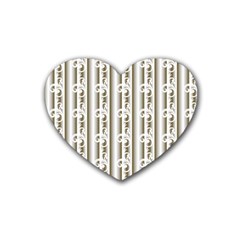 A White And Brown Striped Wallpaper With A Pattern Rubber Coaster (heart) by catchydesignhill