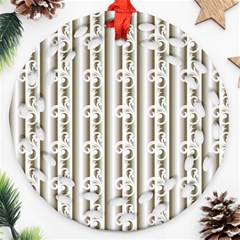 A White And Brown Striped Wallpaper With A Pattern Ornament (round Filigree)