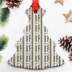 A White And Brown Striped Wallpaper With A Pattern Christmas Tree Ornament (two Sides)