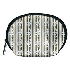 A White And Brown Striped Wallpaper With A Pattern Accessory Pouch (medium) by catchydesignhill