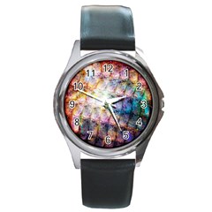 Cosmic Owls Pattern Round Metal Watch by ExtraGoodSauce