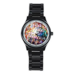 Cosmic Owls Pattern Stainless Steel Round Watch by ExtraGoodSauce