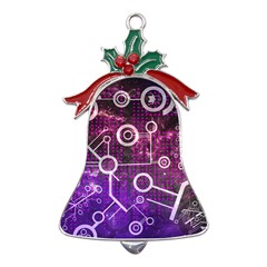 Cosmic Network Geometric Art Metal Holly Leaf Bell Ornament