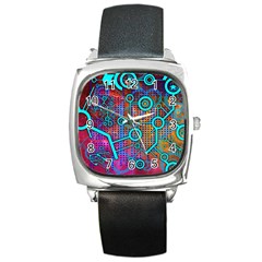 Abstract Tech Galaxy Design Square Metal Watch by ExtraAwesomeSauce