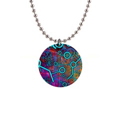 Abstract Tech Galaxy Design 1  Button Necklace by ExtraGoodSauce