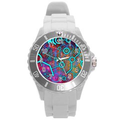 Abstract Tech Galaxy Design Round Plastic Sport Watch (l) by ExtraGoodSauce