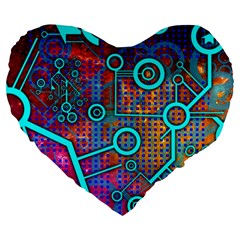 Abstract Tech Galaxy Design Large 19  Premium Heart Shape Cushions by ExtraGoodSauce