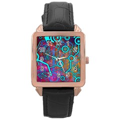 Abstract Tech Galaxy Design Rose Gold Leather Watch  by ExtraAwesomeSauce