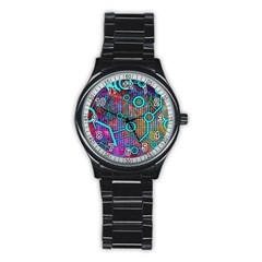 Abstract Tech Galaxy Design Stainless Steel Round Watch by ExtraGoodSauce