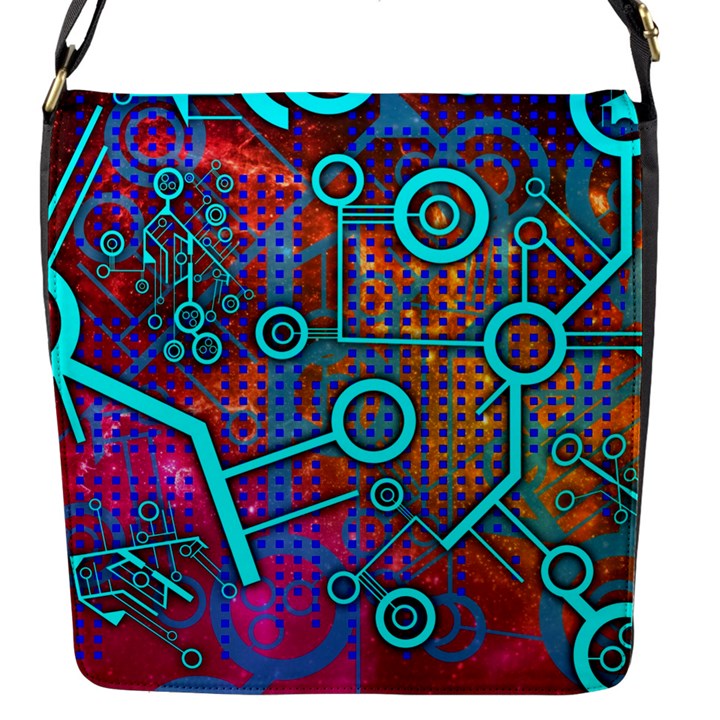 Abstract Tech Galaxy Design Flap Closure Messenger Bag (S)