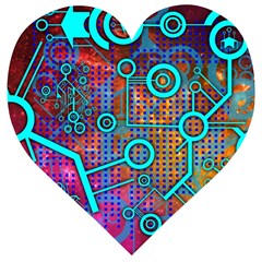 Abstract Tech Galaxy Design Wooden Puzzle Heart by ExtraGoodSauce