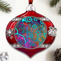 Abstract Tech Galaxy Design Metal Snowflake And Bell Red Ornament by ExtraGoodSauce