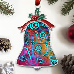 Abstract Tech Galaxy Design Metal Holly Leaf Bell Ornament by ExtraGoodSauce