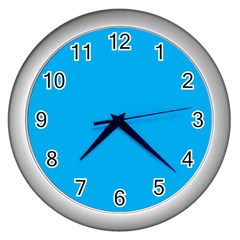 A Blue Sky With A Plane Flying In The Sky Wall Clock (silver) by catchydesignhill