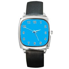 A Blue Sky With A Plane Flying In The Sky Square Metal Watch by catchydesignhill