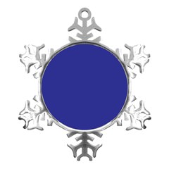 A Blue Wall With A Clock On It Metal Small Snowflake Ornament