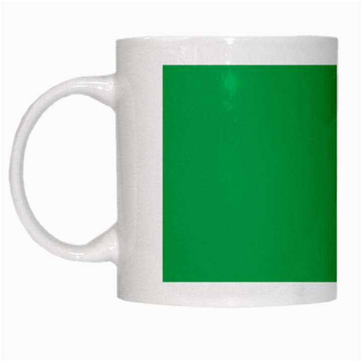 A Green Background With A White Border White Mug