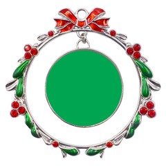 A Green Background With A White Border Metal X mas Wreath Ribbon Ornament by catchydesignhill