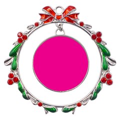 A Pink Background With A Black Border Metal X mas Wreath Ribbon Ornament by catchydesignhill