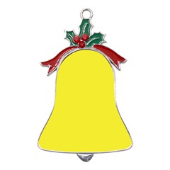 A Yellow Background With A Black Border Metal Holly Leaf Bell Ornament by catchydesignhill