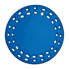 A Blue Background With A Black And White Clock Round Filigree Ornament (two Sides)