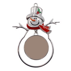 A Brown Wall With A Clock On It Metal Snowman Ornament by catchydesignhill