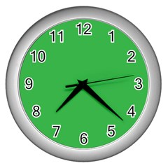 A Green Background With A White Border Wall Clock (silver) by catchydesignhill