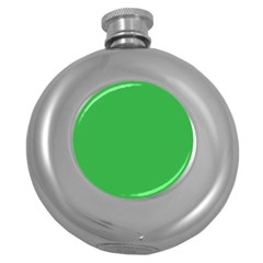 A Green Background With A White Border Round Hip Flask (5 Oz) by catchydesignhill