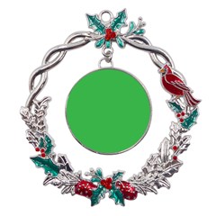 A Green Background With A White Border Metal X mas Wreath Holly Leaf Ornament by catchydesignhill