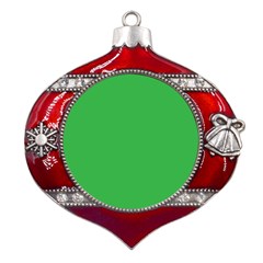 A Green Background With A White Border Metal Snowflake And Bell Red Ornament by catchydesignhill